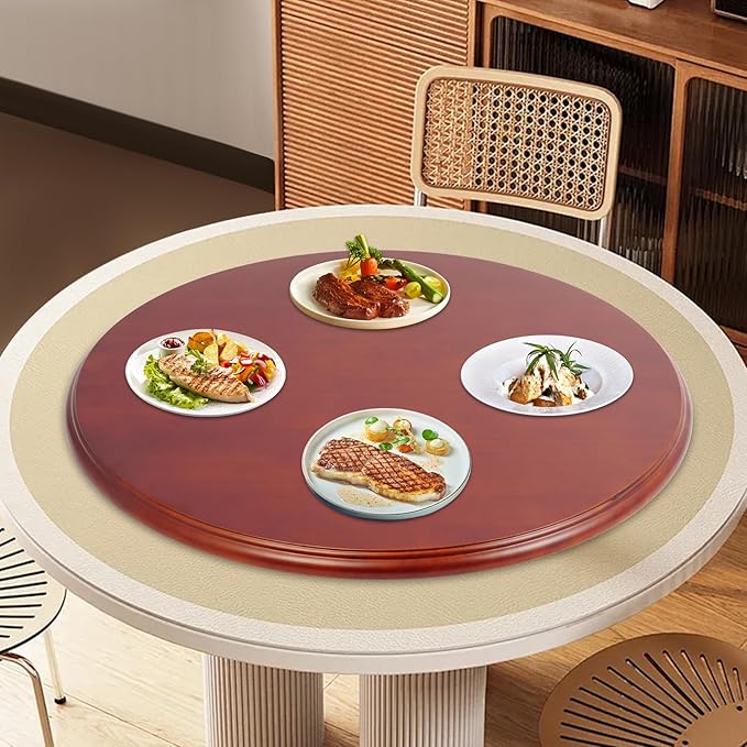 27" Wood Lazy Susan Turntable,Large 360° Rotating Serving Tray for Table,Smooth and Silent Spin,Spinning Dining Table for Family Gatherings,Banquets and Weddings-Easy Cleaning