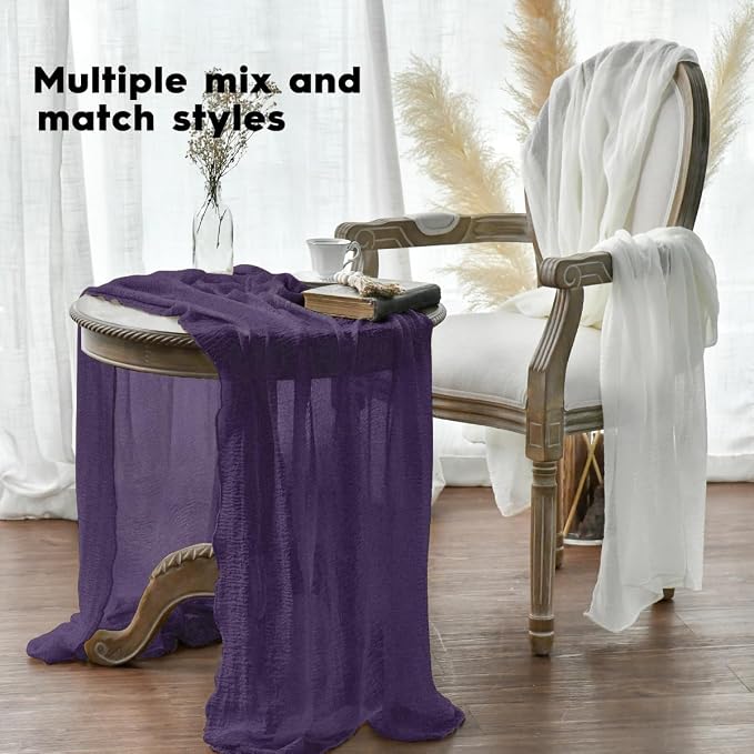 Artoid Mode Boho Cheesecloth Gauze Purple Wedding Table Runner, 120 Inch - Image 3