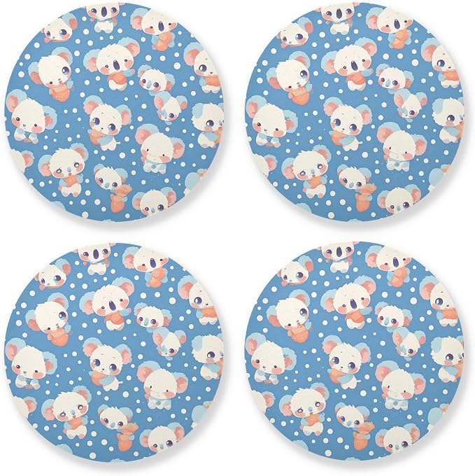 Seamless Cartoon Koala Bear 4 Piecing Set Drink Coasters Thick Heat Resistant by KLL