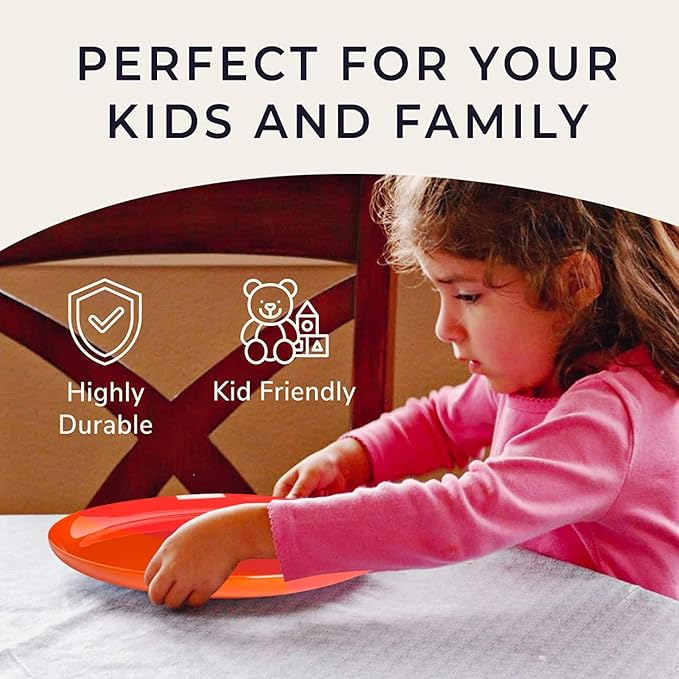 Thomas Fuchs Creative 1/2 & 1/2 Melamine Side Plates Set of 4, Chip and Break-Resistant, Durable Salad Plates, Kid-Friendly Dessert Plates for Indoor and Outdoor, Dishwasher Safe, Orange/Salmon
