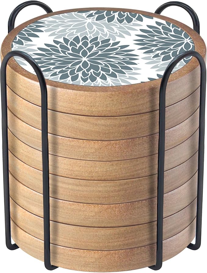 Wood Coasters Set of 8 with Holder, Cewiru Cup Mat by Unknown
