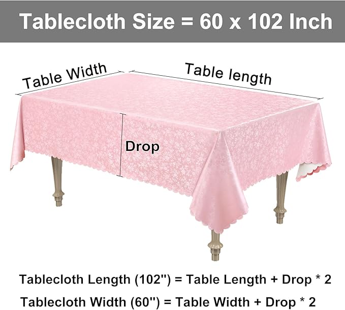 Smiry Rectangle Table Cloth, Waterproof Heavy Duty Vinyl Tablecloths, Wipeable Washable Table Cover for Kitchen, Dining Room & Valentines(Pink, 60" X 102")