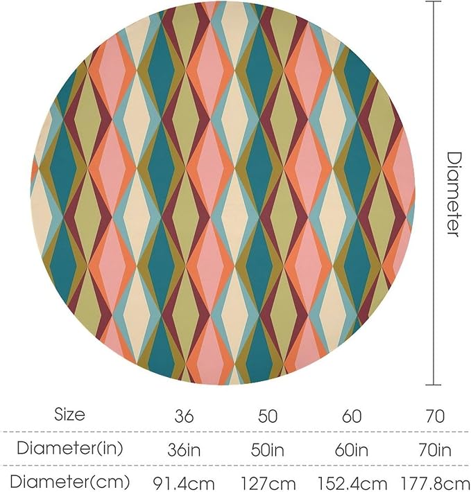 Abstract Geometric Boho Round Tablecloth, Retro Modern Mid Century Tablecloth for Home Party Dining Room Kitchen Decor 50Inch(127cm)