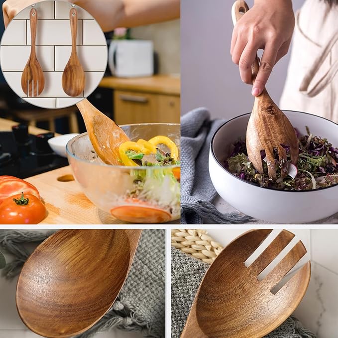13-Inch Teak Wood Salad Serving Fork Pack of 2, Large Wood Salad Forks - Image 2