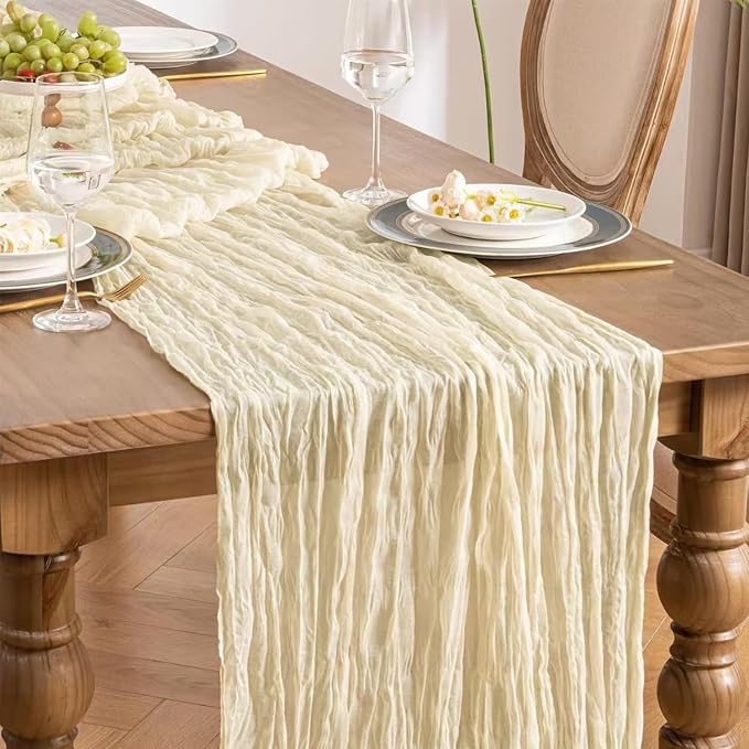 6 Pack Beige Cheesecloth Table Runner 22x120 Inch | Boho Gauze Table Runner - Image 4