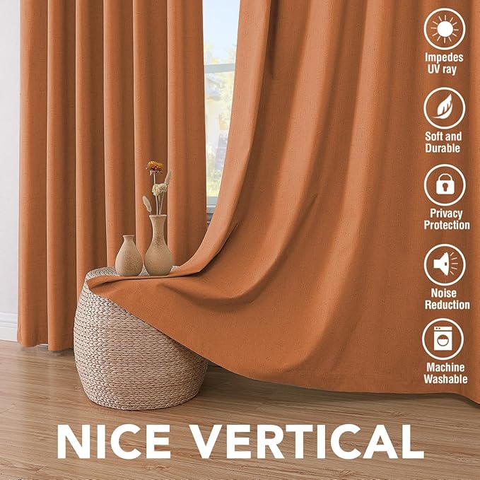 H.VERSAILTEX Halloween Curtains 100% Blackout Curtains for Bedroom Thermal Insulated Linen Textured Drapes Heat and Full Light Blocking Drapes Living Room Curtains 2 Panel Sets, Orange, 52x84 Inch