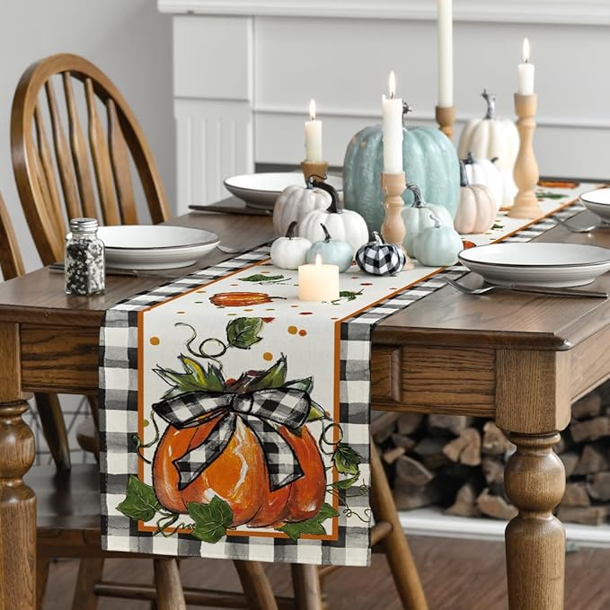 Artoid Mode 210 GSM Fall Table Runner 13x90 Inch Home Party Decor | Pumpkin Bow - Image 3
