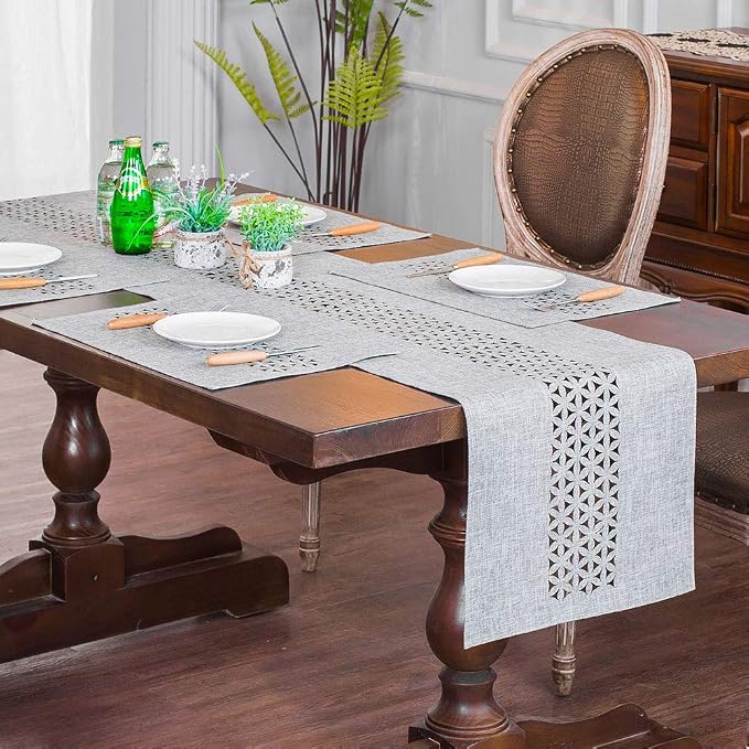 ARTABLE Gray Rectangle Fabric Table Runner Finished Edge 16 x 104 Inch | - Image 2