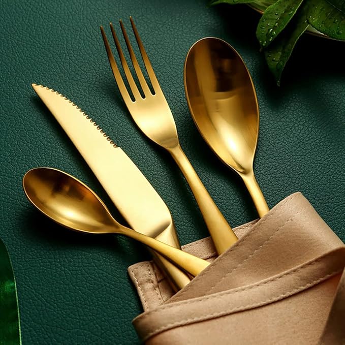 8 Piece Gold Silverware Set for 2,Modern Unique 18/10 Stainless Steel Flatware Cutlery Set, Eating Tableware Set,Vintage Luxury Style Cutlery Set for Home Restaurant Wedding Party