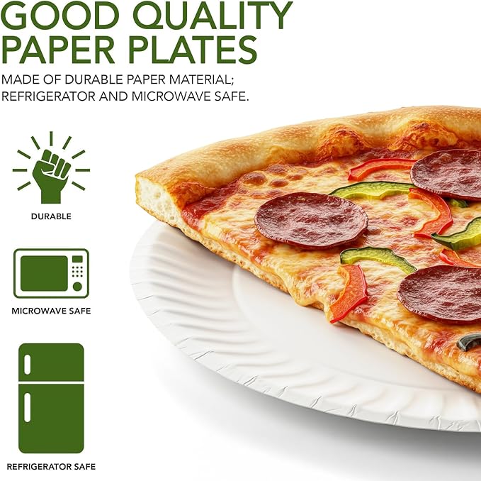 Stock Your Home 9-Inch Paper Plates Uncoated, Everyday Disposable Plates 9" - Image 3