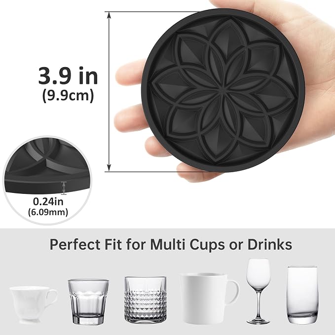 HFHOME Coasters for Drinks 4 Pcs Silicone Coasters Set, Drink Coaster for - Image 2