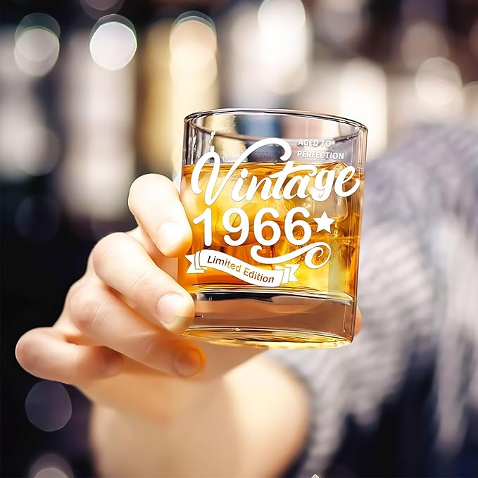 Old Fashioned Glasses-1966-Vintage 1966 old time information 10.25oz Whiskey Rocks Glass -60th Birthday Aged to Perfection - 60 years old gifts Bourbon Scotch Lowball Old Fashioned-1PACK