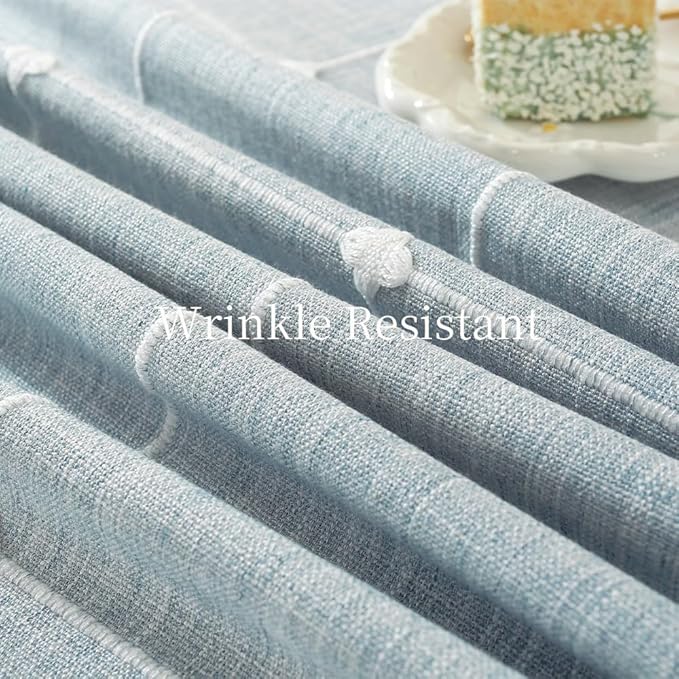 Zobesta Blue Table Cloth Rectangle Table 98 x 53 Inch, Cotton Blue Linen Gingham Tablecloth Rectangle, Heavy Weight Washable Boho Tablecloth for Outdoor, Party, Holiday, Picnic, Dining