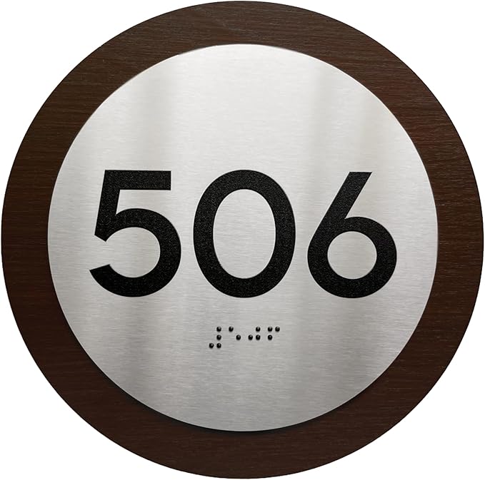 Bsign Round Door Number Sign - Wood Stainless Steel Plate - Custom Door Plates