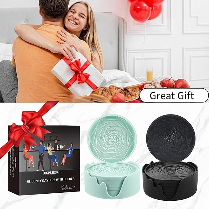 Silicone Coasters Set of 3 with Unique Rose Petal Design, Drink Coasters for Table Protection, Cup Mat for Hot-Cold Beverages, Modern Non-Slip, Non-Stick Design, Ideal Gift(3 Pack, Black)