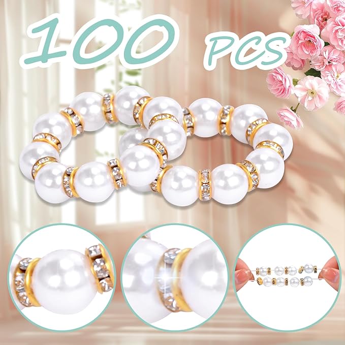 100 Pcs Pearl Napkin Rings - Exquisite Gold Napkin Rings Bulk, Suitable for Table Decorations for Weddings, Family Parties, Engagements, Christmas, Tea Theme, and Other Occasions