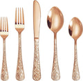 Runfly Vintage Carved Rose Gold Stainless Steel 20-Piece Flatware Set | by Runfly