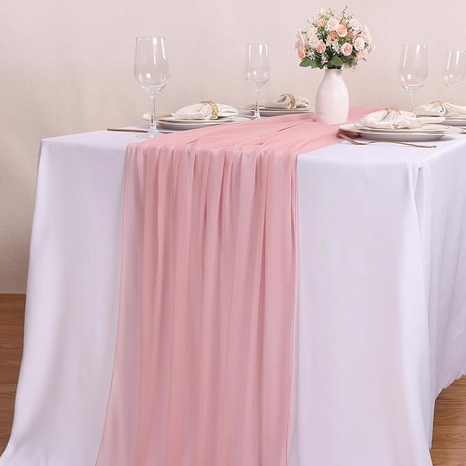 4 Pcs 10FT Dusty Rose Chiffon Table Runners 30x120 Inches Boho Tulle Fabric - Image 6