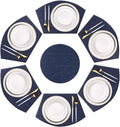 PIGCHCY Wedge Shaped Placemats Set of 6 with Centerpiece Round Mats Washable Kitchen Placemats Heat-Resistant Table Mats (Navy Blue)