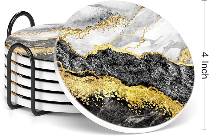 Coasters for Drinks, Kitchen Home Decor Housewarming Gift, Round 4 in - Image 2