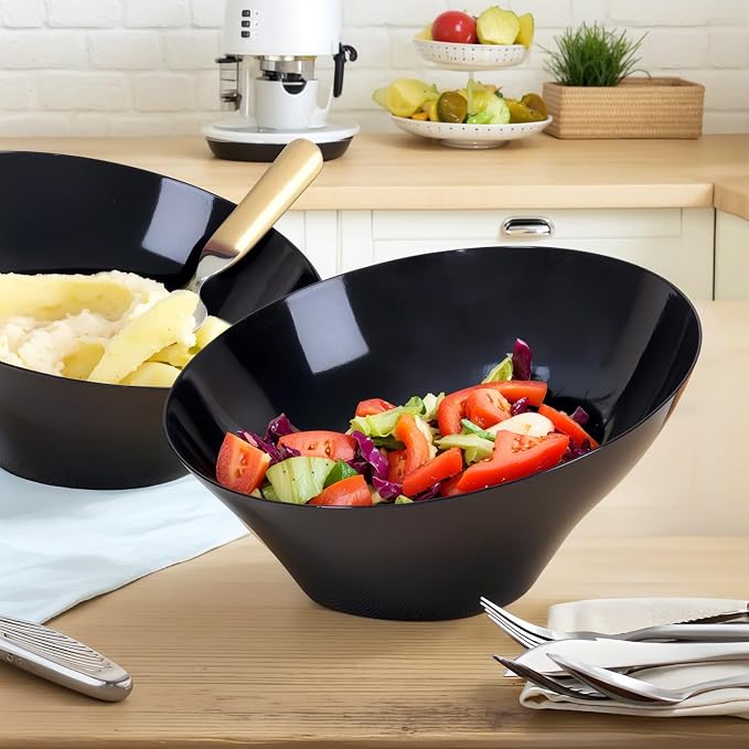 bUCLA 12 Pack Black Plastic Serving Bowls - 54 OZ Angled Bowls Disposable - Image 7