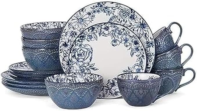 Pfaltzgraff Gabriela Blue 16-Piece Dinnerware Set, Service by Pfaltzgraff