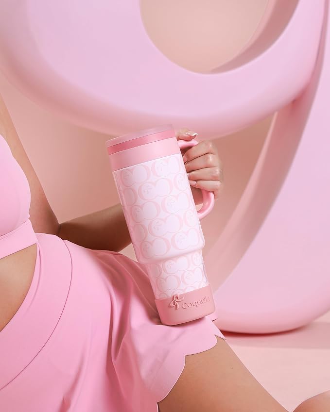40 oz Insulated Tumbler with Handle and Push-Button Straw Lid, Stainless Steel - Image 7