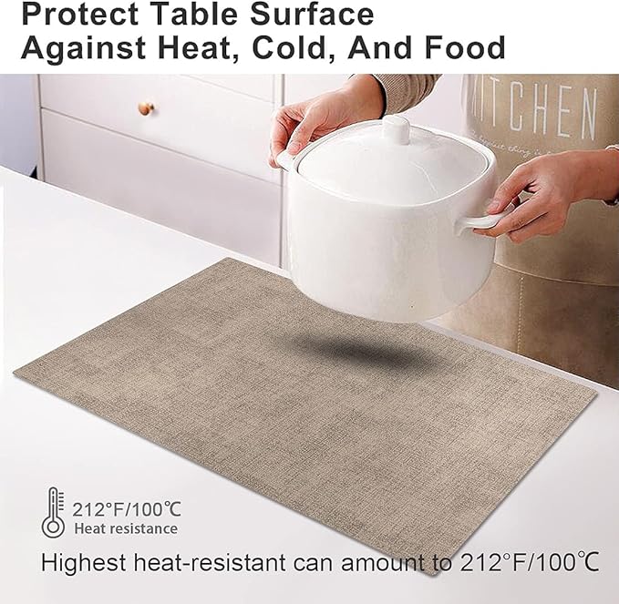Leather Heat Resistant Placemats Set of 6 Waterproof Wipeable Washable PU Table Mats,Easy to Clean Anti-Slip Place Mats (Light Brown, 6)