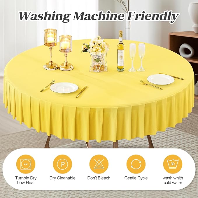6 Pack Yellow Spandex Round Tablecloths for 60 inch Tables, Stretchy Fitted 5FT Round Table Cloths with Skirt for Wedding Party Dining Banquet