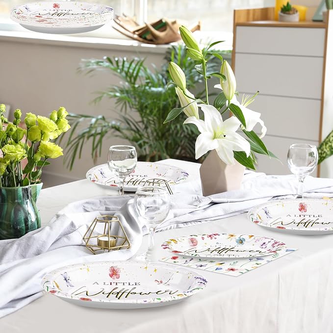 96PCS Wildflower Baby Shower Decorations Little Wildflowers Party Plates - Image 4