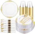 350 Pcs Clear Gold Plates for Party | Clear Party Plates Set for 50 Guests by Hioasis