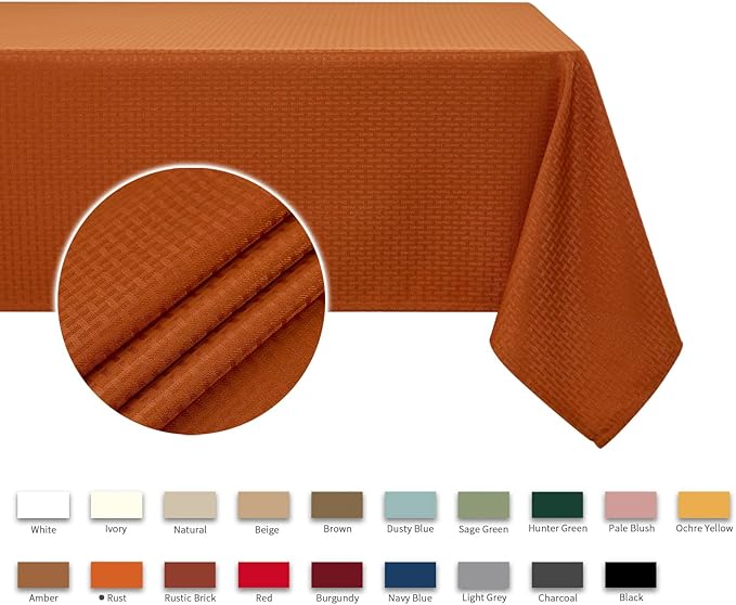 maxmill Weaved Texture Square Tablecloth Stain Resistant Waterproof Wrinkle Resistant Washable Soft Fall Table Cloth, Decoration for Fall Harvest Fabric Cover for Dining Room, 52 x 52 Inch, Rust