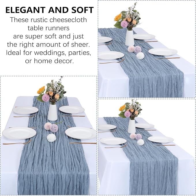 12 Pack Dusty Blue Cheesecloth Table Runner 35 x 120 Inch | Boho Gauze Fabric - Image 5