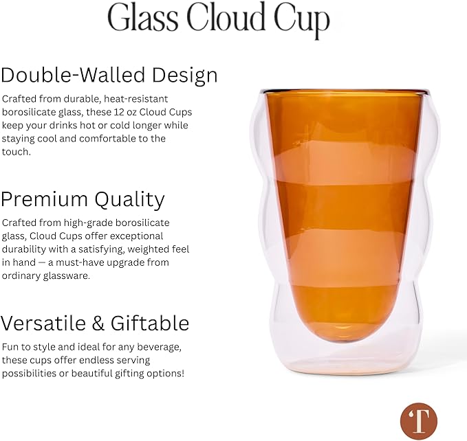 Teaspressa Amber Glass Cloud Cup 12 oz Double-Wall Insulated Borosilicate Glass - Image 3