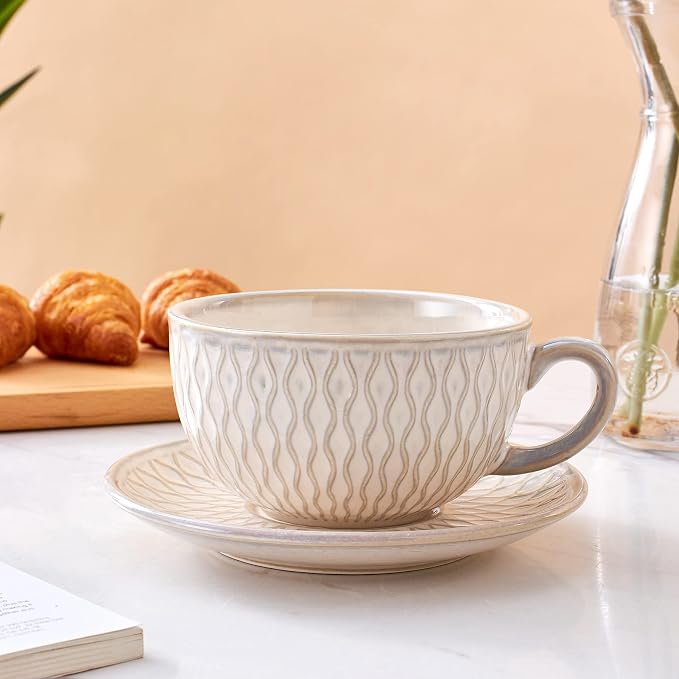 Coffeezone Vintage Design 12 oz Ceramic Latte Art Cappuccino Barista Cup - Image 2