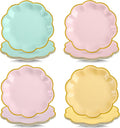 48 Pcs Pastel Scalloped Paper Plates 7 Inch Disposable Macaron Colorful Dessert Plates with Gold Edge Gradient Rainbow Party Supplies for Wedding Birthday Baby Shower Bridal Summer Decorations
