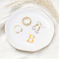 ProCase Ceramic Jewelry Tray, Initial Ring Dish Trinket Plate Engagement Gift, Small Personalized Monogram Ring Bowl for Wedding, White Decorative Jewelry Holder for Women Vanity -Letter B
