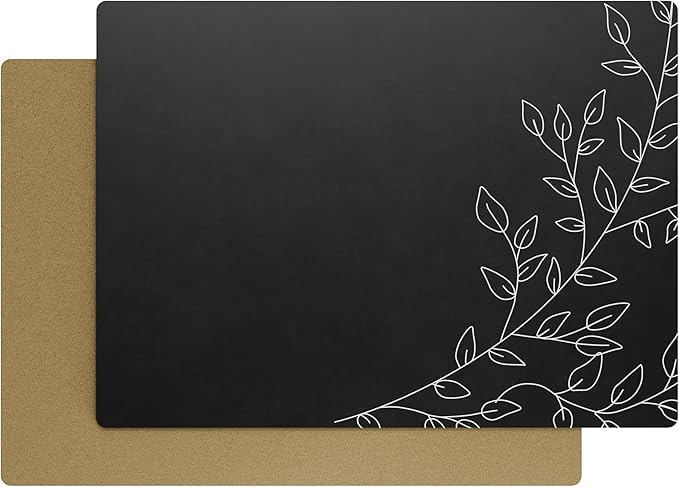Royalty Art Black Boho Placemats, 4 Pc. Set, Non-Slip Cork Backed, Wipeable Heat Resistant Surface for Kitchen and Dining Table Protection, Cute Floral Pattern for Farmhouse or Rustic Decor