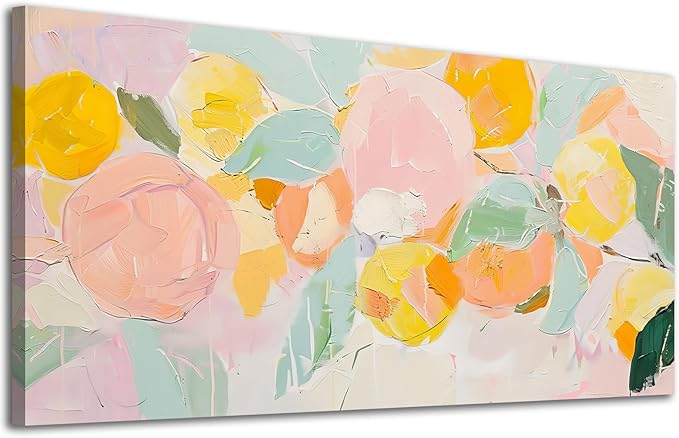 ADJUVANT Wall Art Impressionist Colorful Floral 60"L x 30"W, Bright Blooms With Pastel Leaves Canvas Painting Lively Petals Artwork Prints Floral Wall Decor for Living Room Bedroom Dining Room Home Office