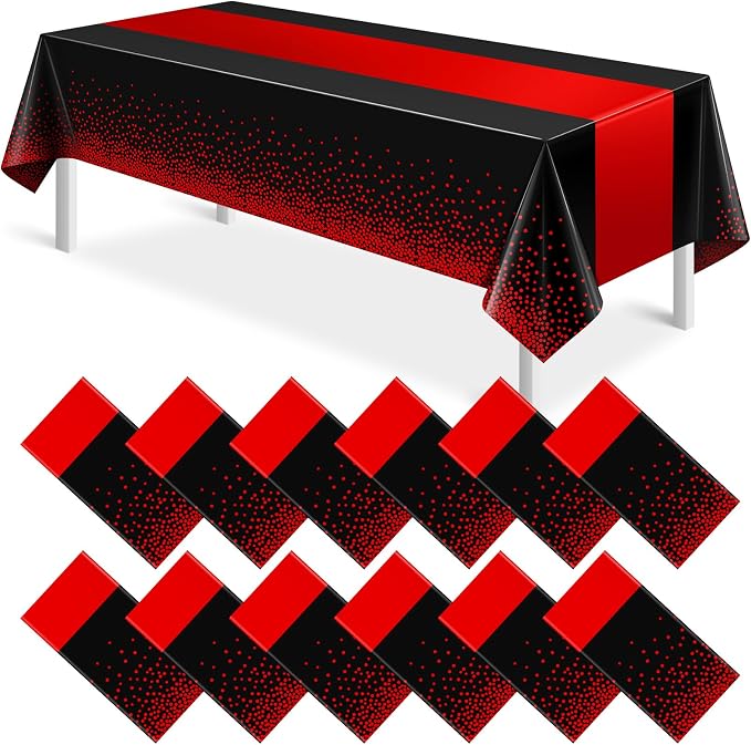 MASHAN 12Pcs Black and Red Tablecloth Party Decorations, Plastic Black Table by MASHAN