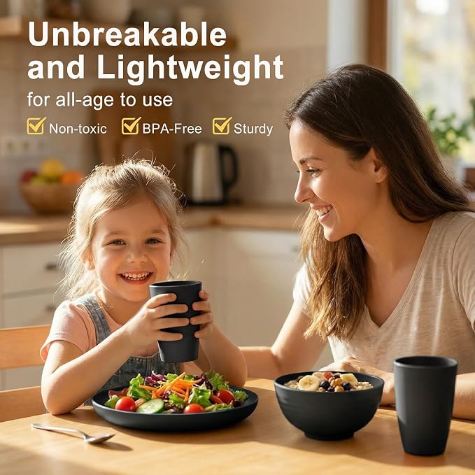 Plates and Bowls Sets for 8, Wheat Straw Dinnerware Sets 40 Piece, Unbreakable - Image 5