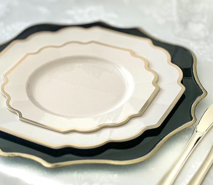 " OCCASIONS " 80 Plates Pack,(40 Guests) Heavyweight Wedding Party Disposable Plastic Plates Set -40 x 10.5'' Dinner + 40 x 8'' Salad/Dessert Plate (Imperial Ivory & Gold)