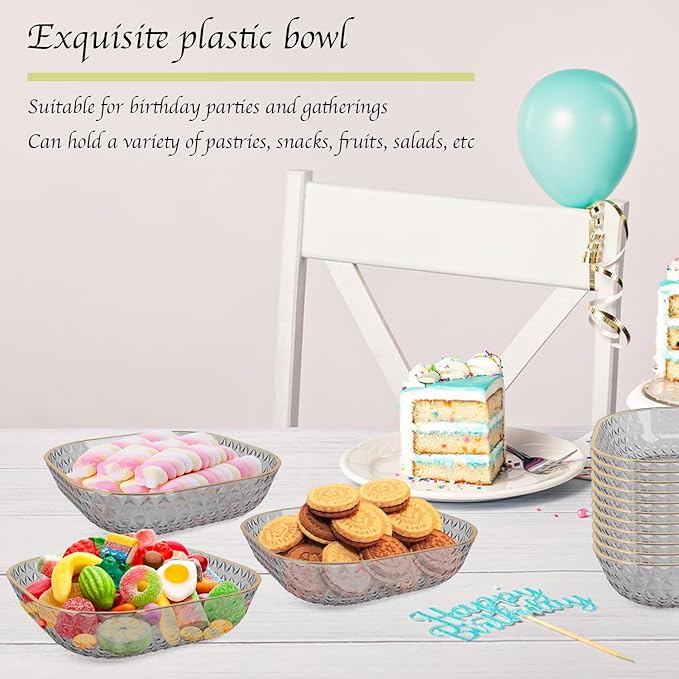 Clear Plastic Bowls, 24 Pack 22 Oz Plastic Serving Bowl Salad Serving Bowl Fruit Salad Bowl For Party Wedding Birthday Snack Fruit (Grey)