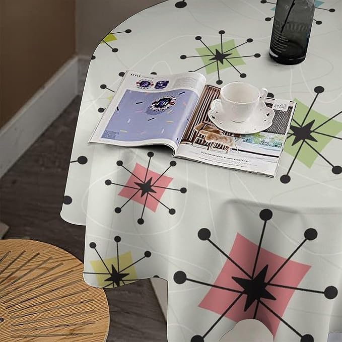 Retro Mid Century Round Tablecloth, Vintage Modern Colorful Abstract Geometric Art Bohemian Tablecloth for Home Party Dining Room Kitchen Decor 50Inch(127cm)