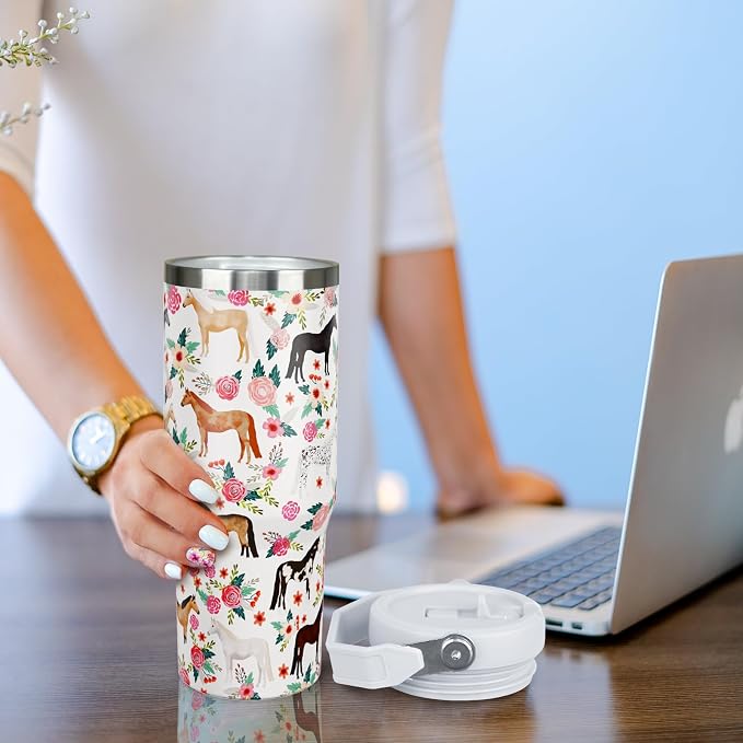 30 oz Horse Tumbler with Handle and Flip Straw, Vacuum Insulated Water Bottle - Image 5