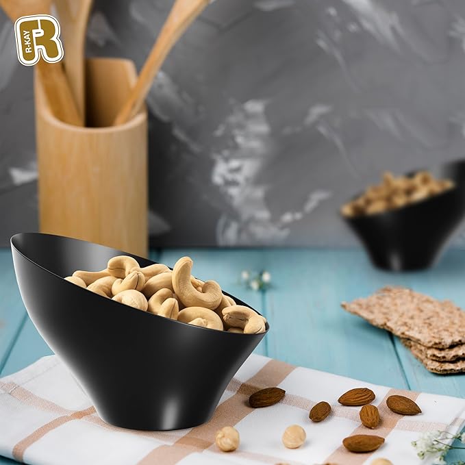 R-kay 6 Pack Angled Black Serving Bowls - Small Plastic bowls 6 oz - Premium Plastic Serving Bowls Heavy Duty For Weddings Catering, parties, And All Occasions (Black, Small)
