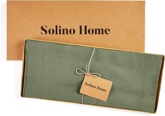 Solino Home 100% Pure Linen Table Runner Oil Green Long, Fete 14 x 90 in | - Image 5