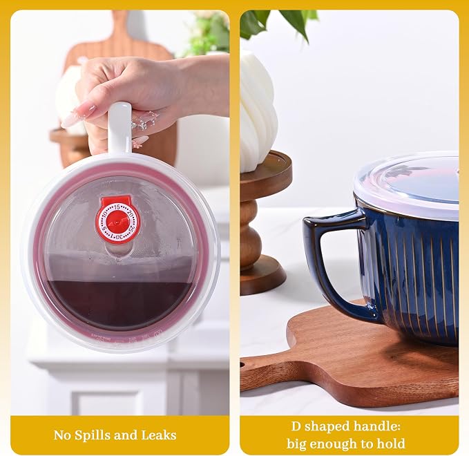 38oz Ceramic Soup Bowls with Handle & Lid, Large Soup Mugs, Microwave & - Image 6