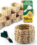56 Pcs Rattan Napkin Rings Set, Woven Wicker Napkin Holders Bulk, Natural Water Hyacinth Handmade Boho Table Decor for Thanksgiving, Christmas, Wedding Table Dinnerware Decoration Set