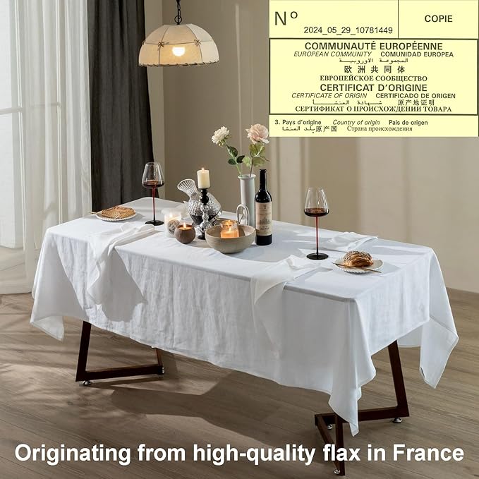 Talasily Linen Tablecloth 100% Pure Linen Table Cloth 60x84 Inches Rectangle Tablecloths Washable Cloths for Kitchen, Dining, Buffet Parties, Holidays, Picnic, Weddings and Restaurants-White